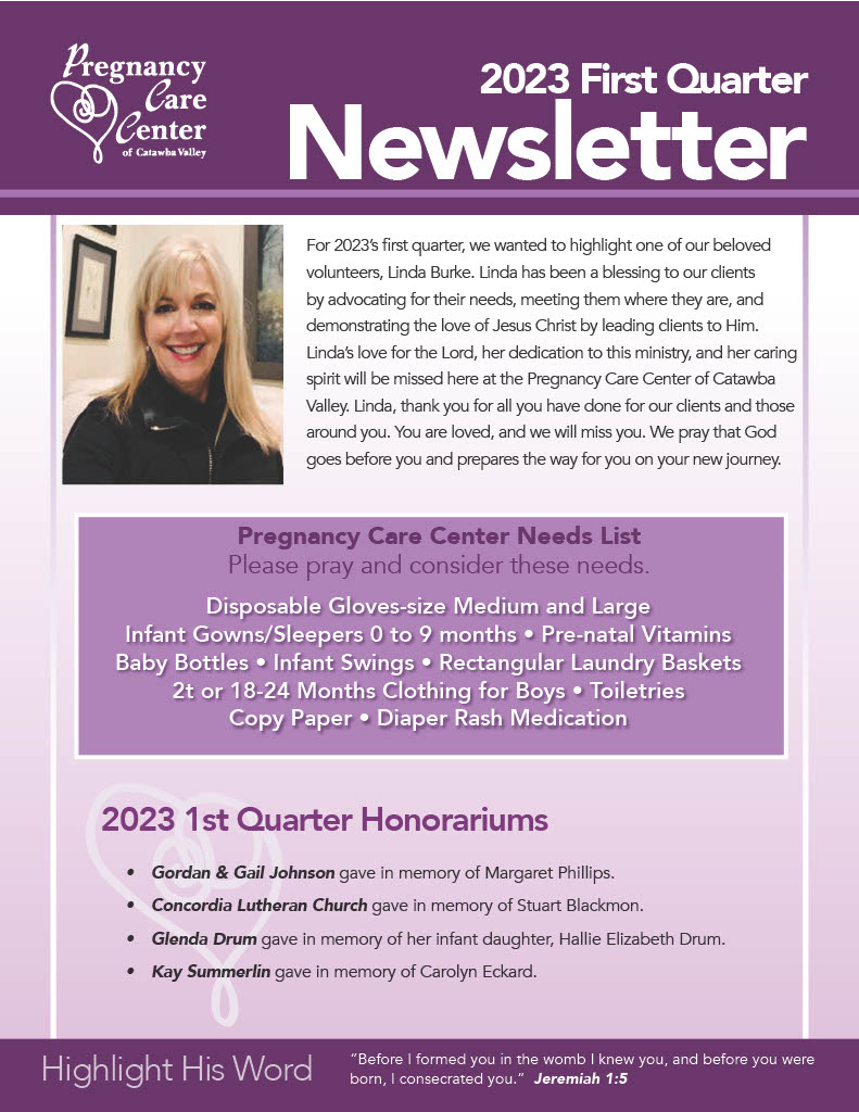 Newsletters Pregnancy Care Center of Catawba Valley Hickory, North Carolina